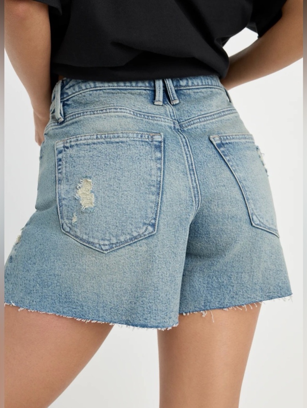GOOD AMERICAN Bombshell Distressed Denim Shorts Size 26 - Picture 5 of 8